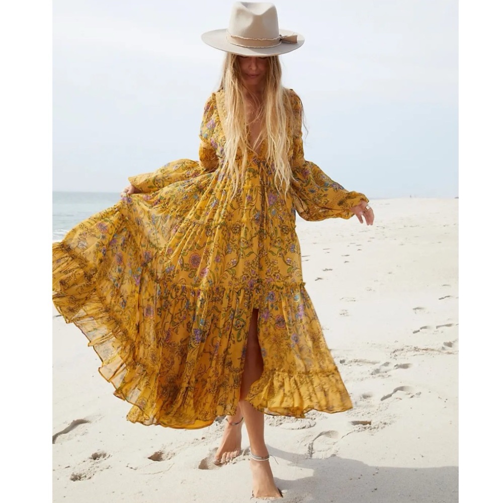 Free People Mustard Yellow Floral Maxi Dress
